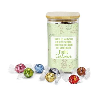 Geschenkset: Lindor Team-Glas Frohe Ostern mit 35 Lindt Lindorkugeln