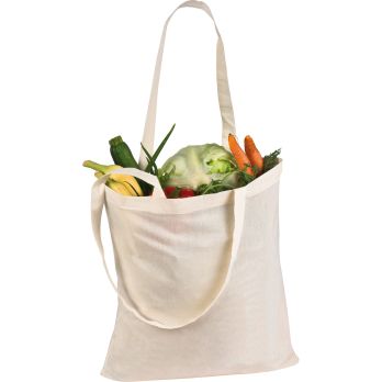 Naturfarbene Oeko-Tex® STANDARD 100 Baumwolltasche mit langen Henkeln Naturfarbene Oeko-Tex® STANDARD 100 Baumwolltasche mit langen Henkeln