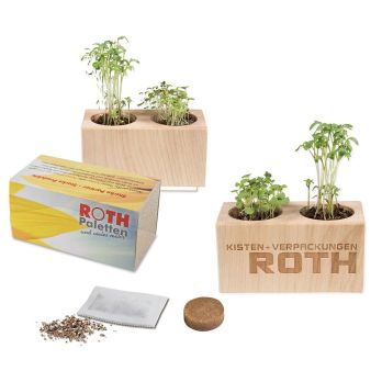 Pflanz-Holz 2er Set mit Samen, 1 Seite gelasert