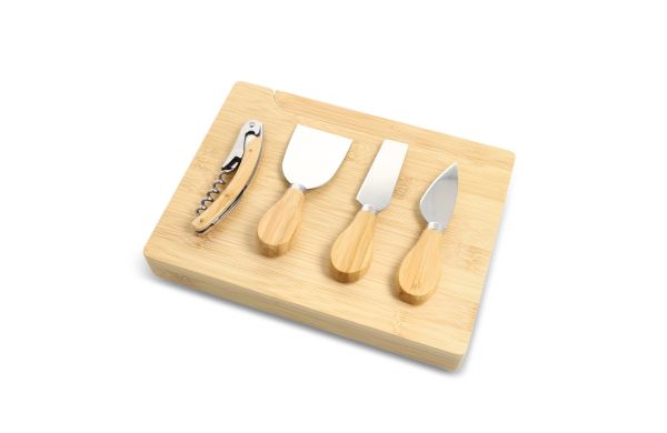4er-Set für Käse und Wein aus Bambus, natur