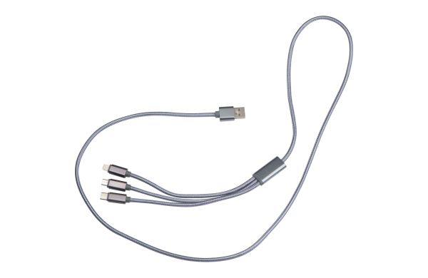 4in1 Extralanges Ladekabel, USB, Micro USB, C Type und IOS  - silbergrau