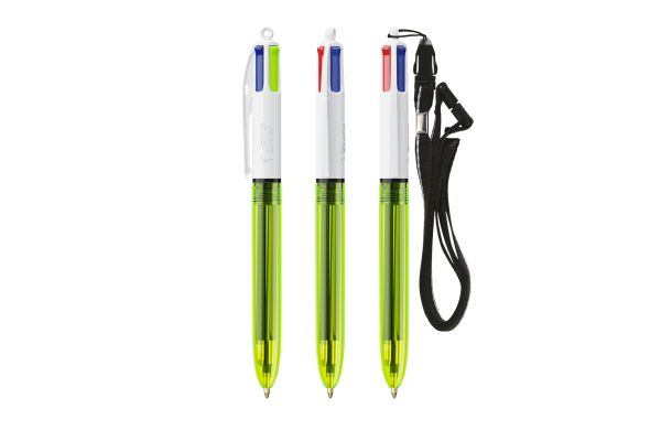 BIC 4 Colours Fluo Kugelschreiber und lanyard, Transparentes Gelb