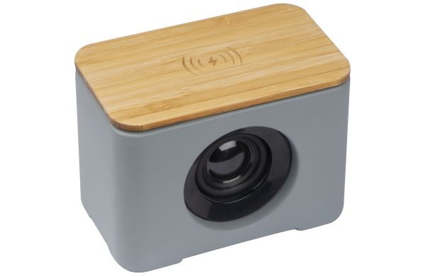 Bluetooth Lautsprecher mit integriertem Wireless Charger  - silbergrau