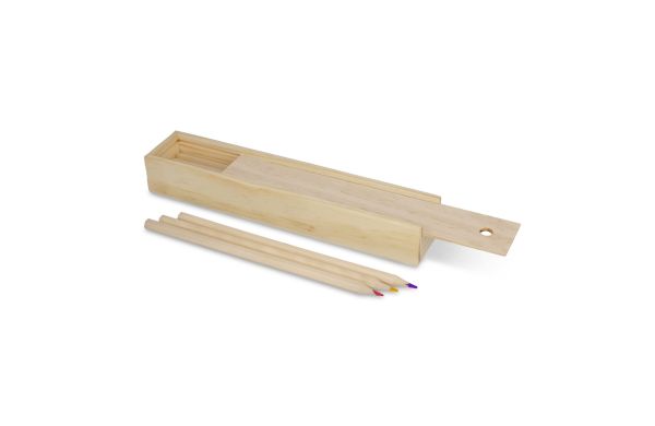 Buntstifte in Holzschiebeschachtel, natur