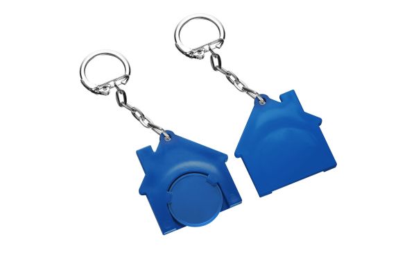 Chiphalter mit 1Euro-Chip_ Kettenglieder und Ring Haus_ blau-blau