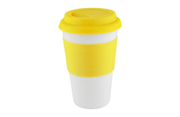 Coffee-To-Go-Becher Soft Touch, gelb/weiß