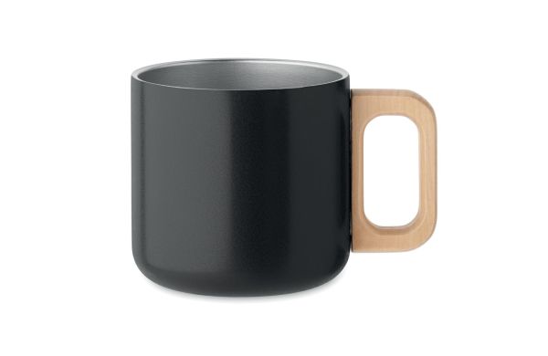 Doppelwandiger Becher 350 ml mit Holz-Griff - schwarz