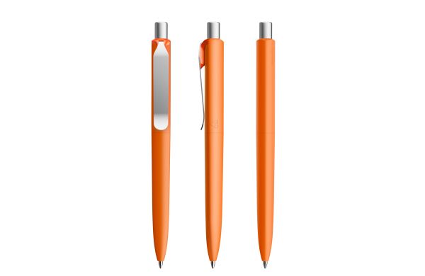 prodir DS8 Soft Touch PSR Push Kugelschreiber Orange-Silber satiniert, blaue Mine