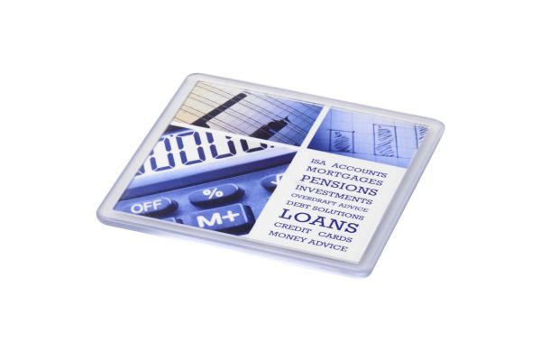 Ellison quadratischer Kunststoffuntersetzer mit Papiereinleger, weiss