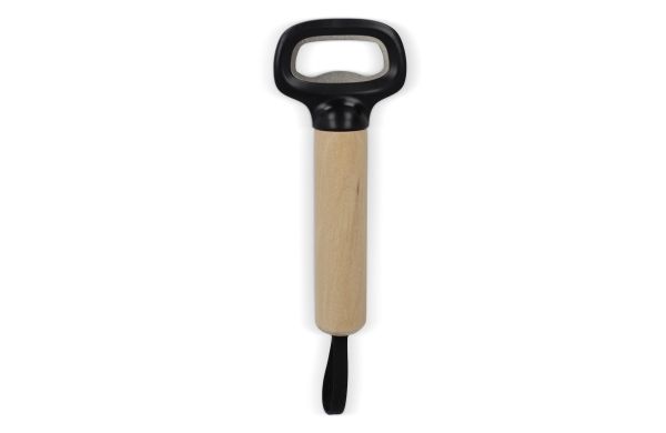Flaschenöffner mit Holzgriff und Riemen, schwarz