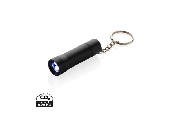 Flash Schlüsselanhänger-Taschenlampe aus RCS rec. Aluminium, schwarz