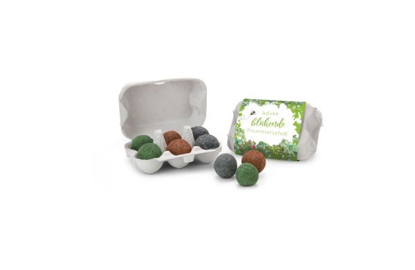 Geschenkartikel: Bienenweide im Eierkarton mit 6 Samenbomben; Auf eine blühende Zusammenarbeit