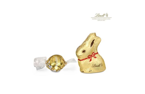 Geschenkartikel: Goldenes Ostersäckchen mit Lindt Goldhase und Lindorkugel