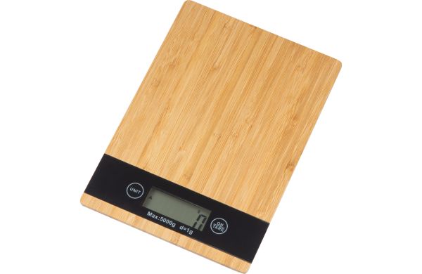 Küchenwaage aus Bambus mit schwarzem Display - beige