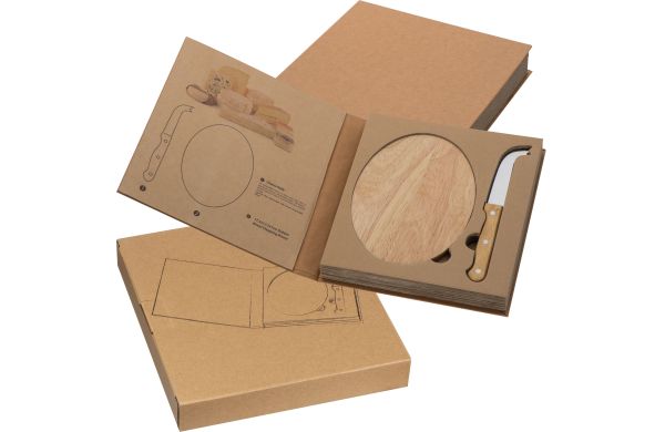 Käseset mit Holzbrettchen und Käsemesser - beige