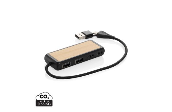 Link Dual Input USB Hub aus RCS rec. Kunststoff und Bambus, schwarz