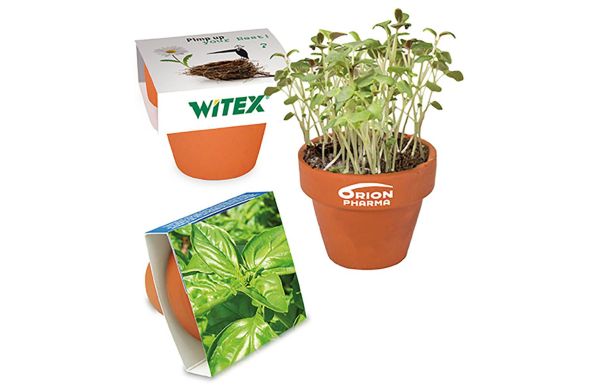 Logo-Töpfchen Banderole mit Samen