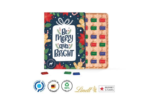 Marken Wand Adventskalender ECO, Papierblister, Lindt Schokotäfelchen