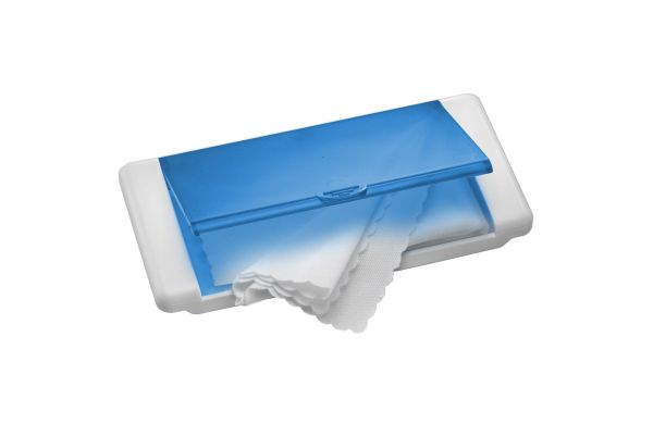 Mikrofasertuch Box_ weiß-blau-transparent