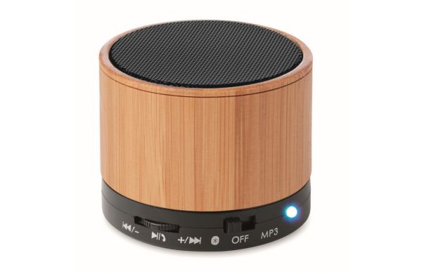 ROUND BAMBOO Runder wireless Lautsprecher - schwarz