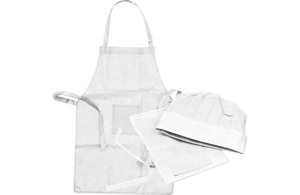 Non-Woven-Kinderkoch-Set-Schuerze-Muetze-weiß