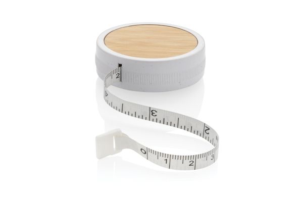 Schneidermaßband aus RCS recyceltem Kunststoff und Bambus/weiß