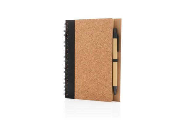 Kork Spiral-Notizbuch mit Stift/schwarz
