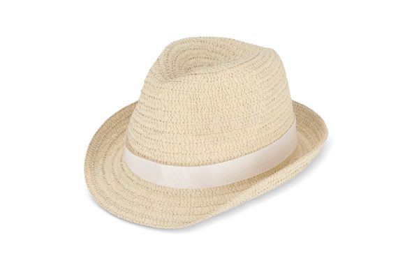 Pflanzlicher Strohhut mit farbigem Band, weiss