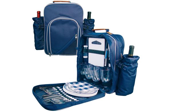 Picknickrucksack aus Polyester für 4 Personen - blau