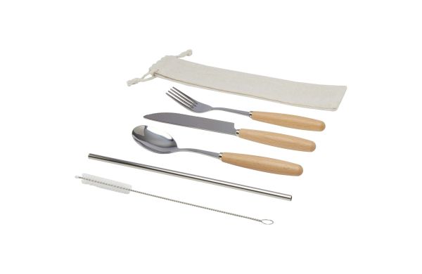 Root 5-teiliges Besteckset aus Edelstahl und Buchenholz, natur