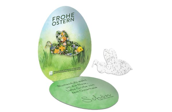 Samenpapier in Klappkärtchen Ei