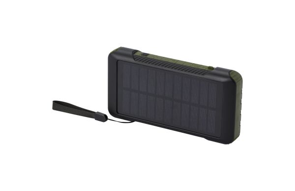 Soldy 10.000 mAh Solardynamo-Powerbank aus recyceltem GRS Kunststoff, dunkelgrün