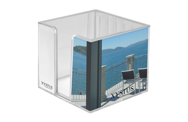 Zettelbox mit Köcher "Sigma", doppelwandig, glasklar