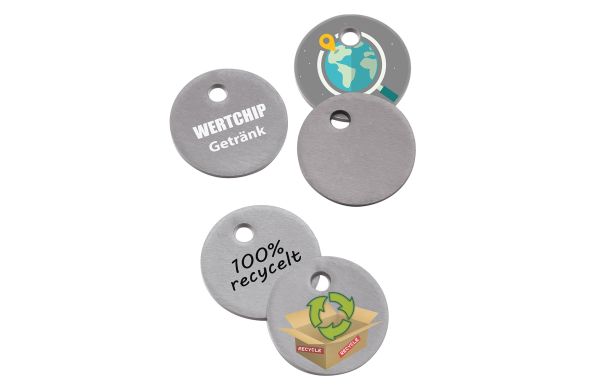 1Euro-Chip Recycling mit Öse_ grau