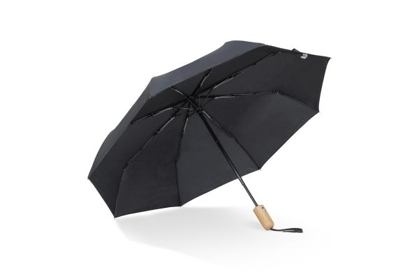 21” faltbarer Regenschirm aus R-PET -Material mit Automatiköffnung, schwarz