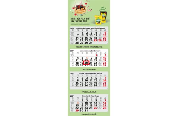 4-Monatskalender Mehrblock Quadro Light 4 EXPRESS Werbung auf Rückwand