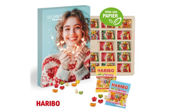 Adventskalender mit Haribo Fruchtgrummi, Inlay aus Papier
