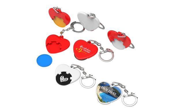Chiphalter mit 1 Euro-Chip_ Gliederkette und Ring Herz_ blau-rot