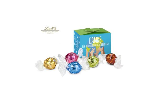 Geschenkartikel / Präsentartikel: Lindt süßes Danke, Pralinenschachtel mit Globus, 5 Lindorkugeln für Ihre Mitarbeiter (ca. 75 g)