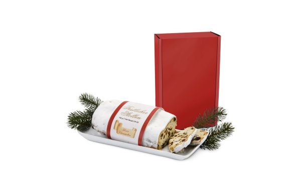 Geschenkset / Präsenteset: Christstollen im roten Geschenkkarton