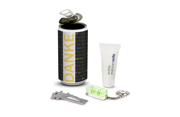 Geschenkset / Präsenteset: Männer-Geheimnis in der Dose - Etikett Danke