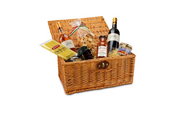 Geschenkset / Präsenteset: Mediterrane Vielfalt, Weidenkorb mit 7 Spezialitäten