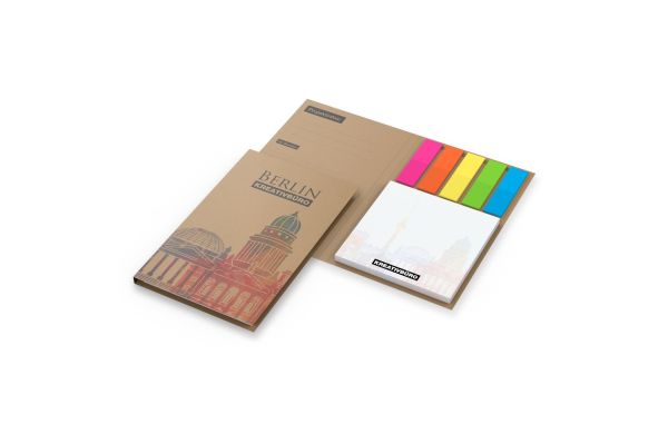 Haftnotiz-Set Berlin Zettel quadratisch Karton-Umschlag - Folie, Naturkarton braun