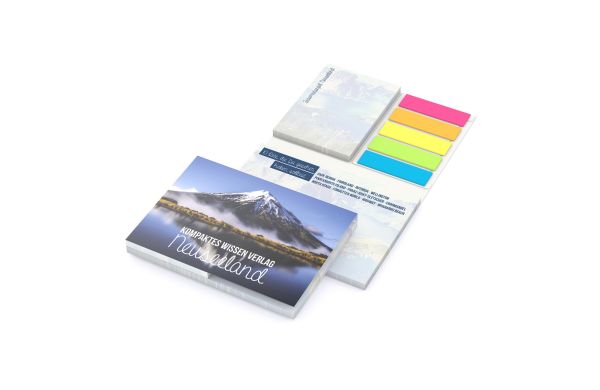 Haftnotiz-Set Brüssel Recycling-Haftpapier 50/50 Haftzettel Umschlag recycelt - bedruckt, Naturkarton-Softcover