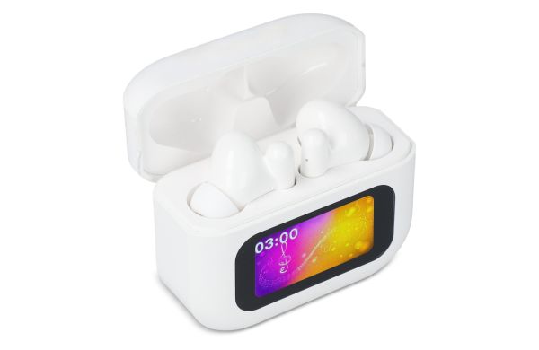 Kabellose ANC-Earbuds mit LCD-Touchscreen-Steuerung, weiss