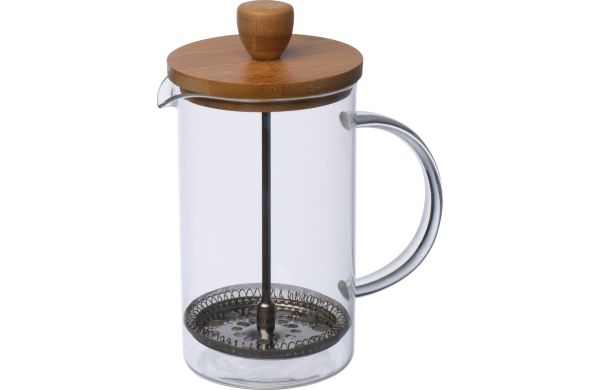 Kaffee- oder Teezubereiter aus Glas mit Bambusdeckel - transparent