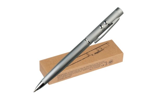 Laserpointer + LED mit Kugelschreiber - silbergrau