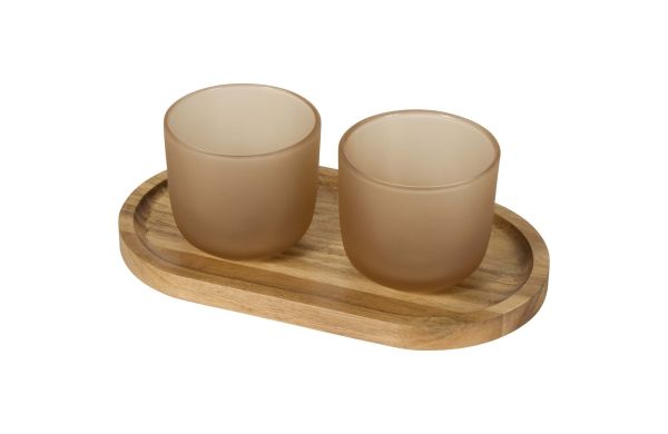 Male Set aus Holztablett und Glastassen, oatmeal