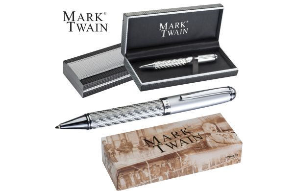 Mark Twain Kugelschreiber aus Metall - silbergrau