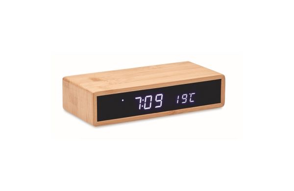MORO Tischuhr mit Ladestation - holzfarben